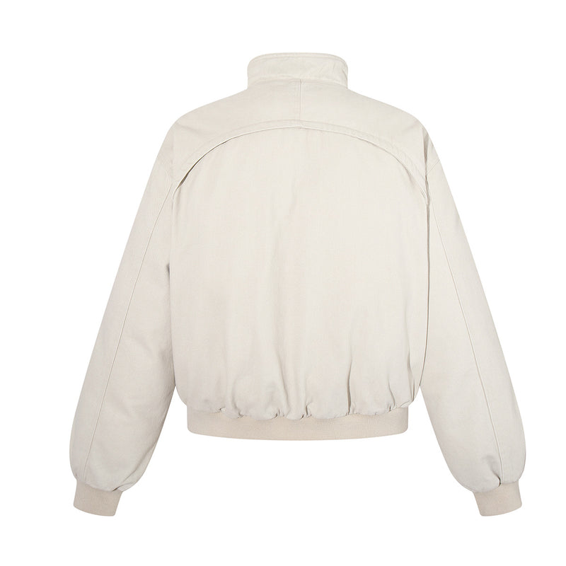 Men's Padded Bomber Jacket – Stand Collar, Full-Zip, Cream