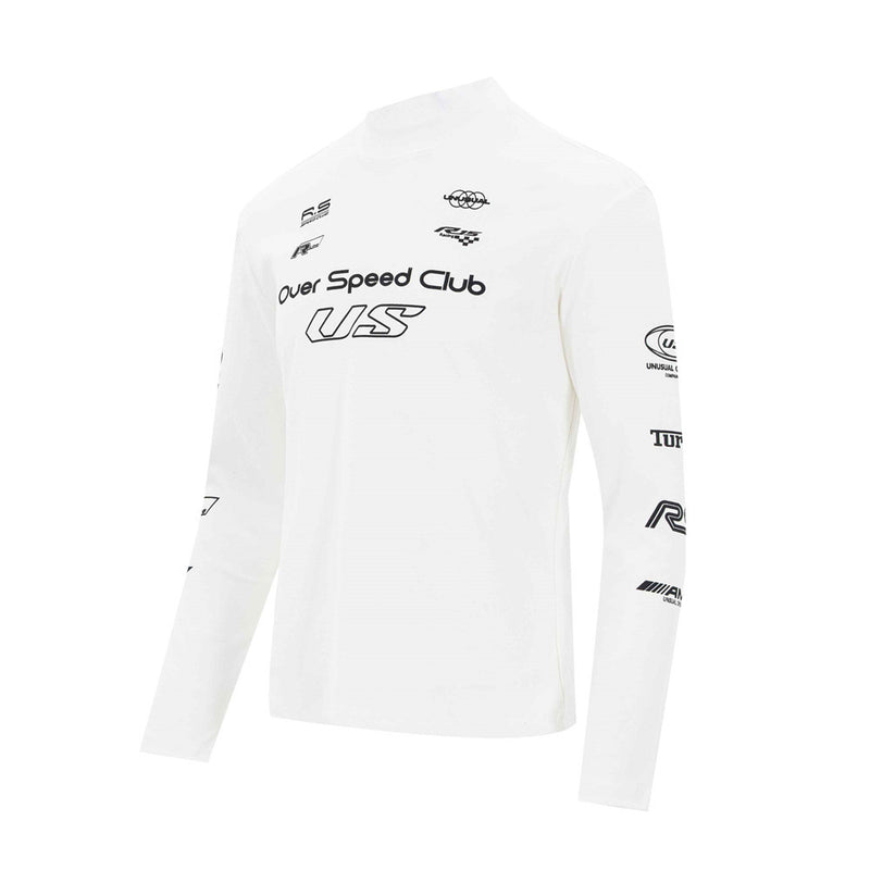 Over Speed Club Long Sleeve Graphic Tee – Mock Neck Racing Print Shirt