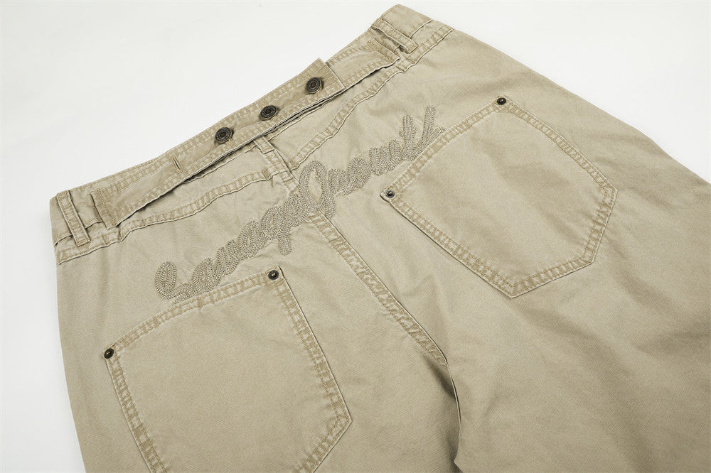 Wide-Leg Cargo Pants with Deconstructed Patchwork Seam Detail