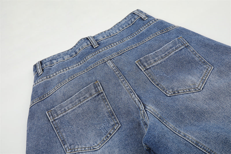 Jean homme à jambe large – Denim délavé à double ceinture, pantalon droit