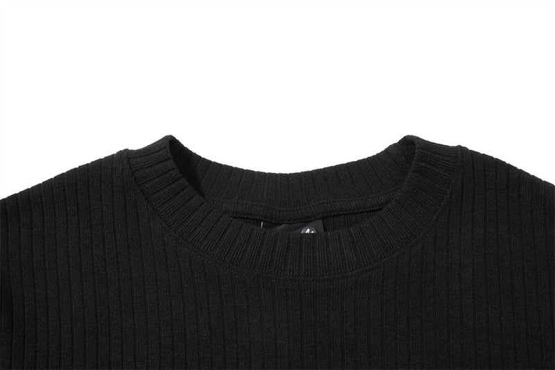 Men's Black Ribbed Long-Sleeve Sweatshirt with Distressed American Flag Graphic