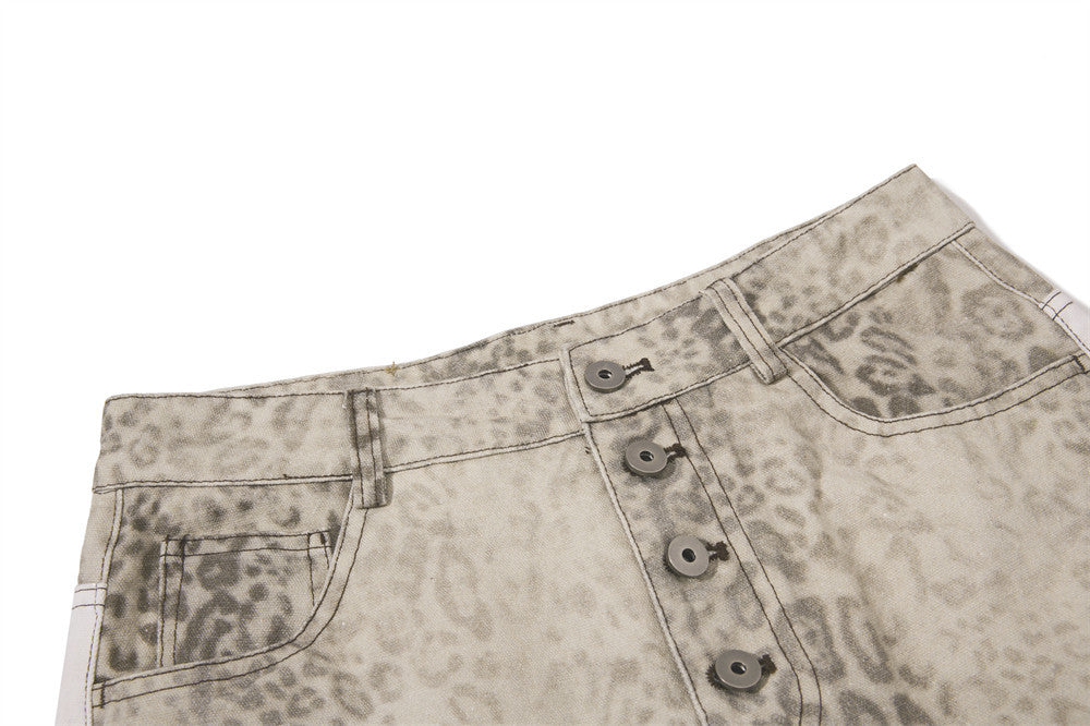 Wide-Leg Leopard Print Jeans – Baggy Fit Punk Streetwear Pants for Men