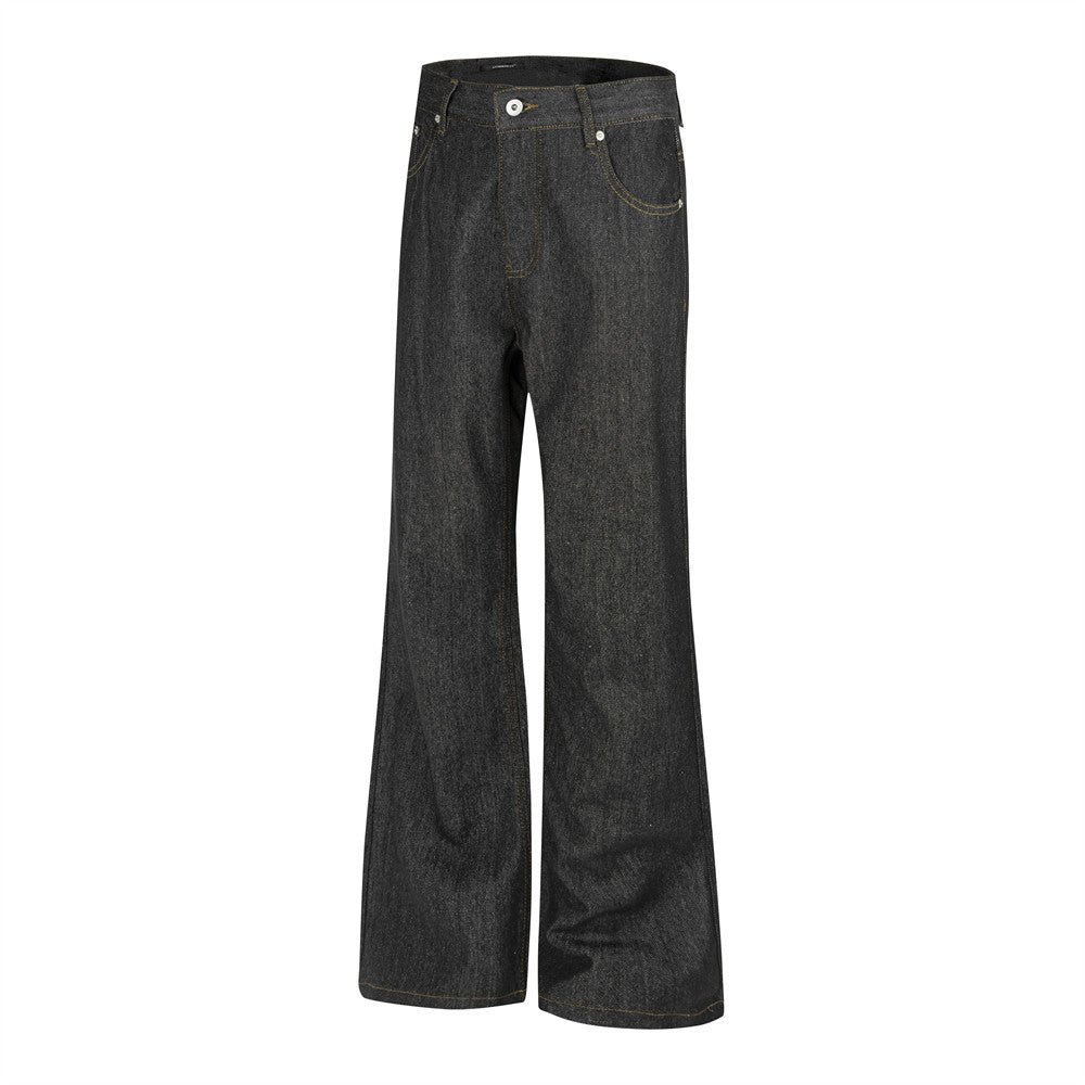 Raw Black Denim Flare Jeans – Wide-Leg Embroidered Streetwear Pants