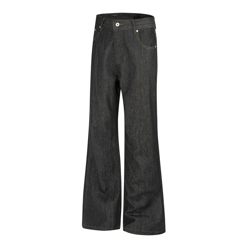 Raw Black Denim Flare Jeans – Wide-Leg Embroidered Streetwear Pants