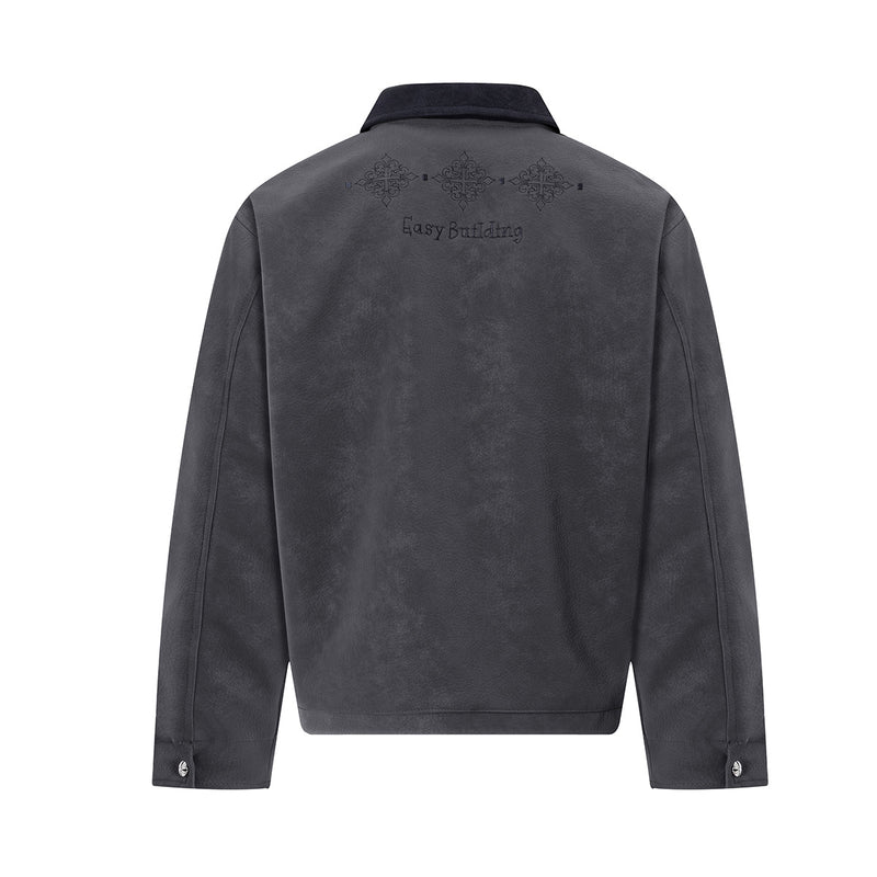 Veste en cuir oversize courte à broderies gothiques – Style moto américain rétro