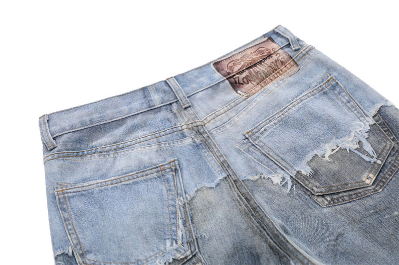 Wide-Leg Distressed Jeans – Post-Apocalyptic Raw-Edge Washed Denim
