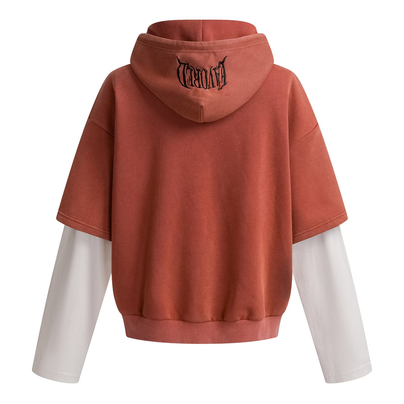 Sudadera de hombre con efecto de dos piezas – Gráfico desgastado «09» y estilo urbano lavado