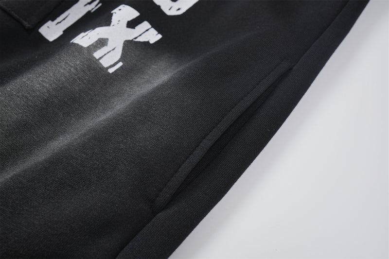 Letter Grid Oversized Hoodie – Acid-Washed Distressed Streetwear Pullover