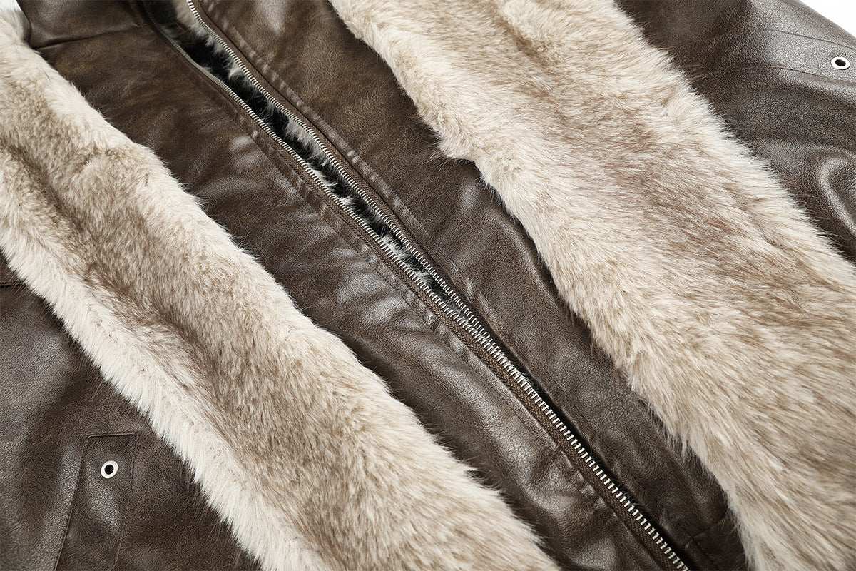 Faux Leather Fur-Lined Bomber Jacket – Cold Weather Motorcycle Jacket with
