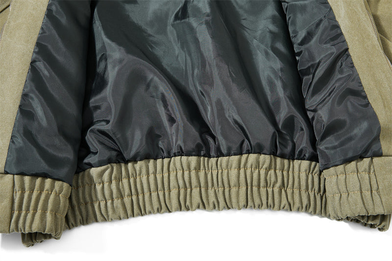 Gothic Letter Embroidered Cargo Bomber Jacket – Stand Collar, Multi-Pocket