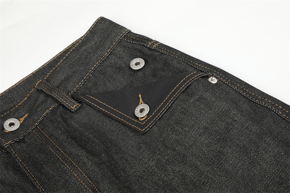 Raw Denim Cargo Wide-Leg Jeans – Multi-Pocket Straight Fit