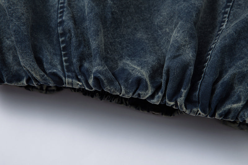 Oversized Washed Denim Jacket – Boxy Belted Hem, Acid-Wash Workwear Style