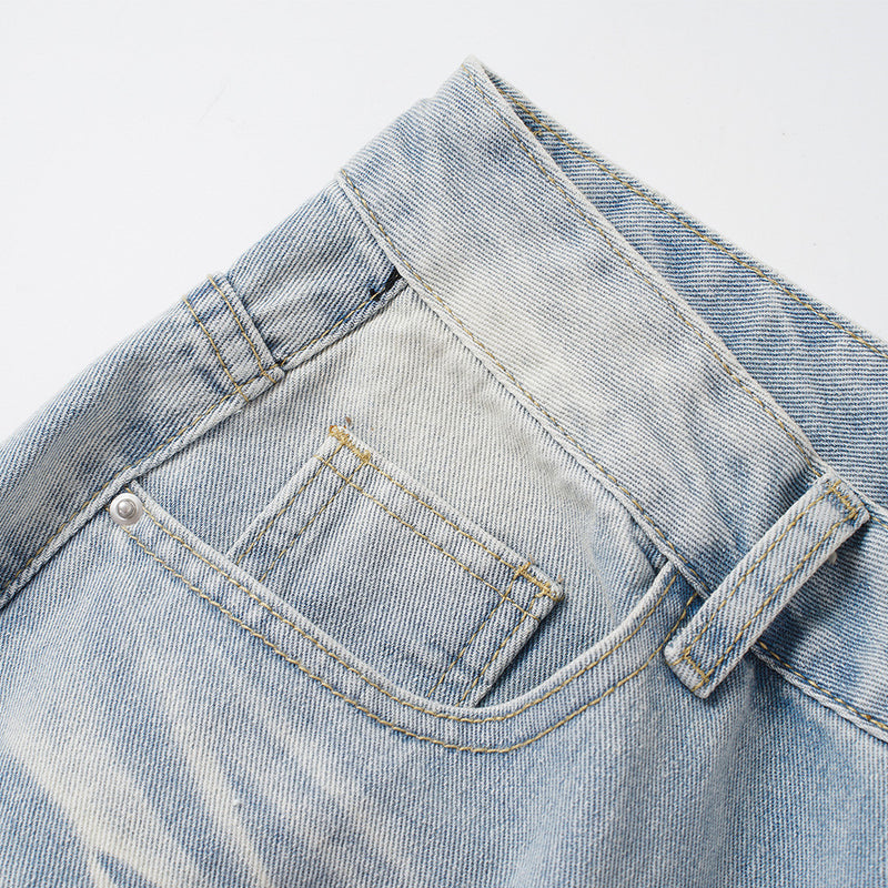 Men's Distressed Wide-Leg Baggy Jeans – Light Wash Vintage Punk Style