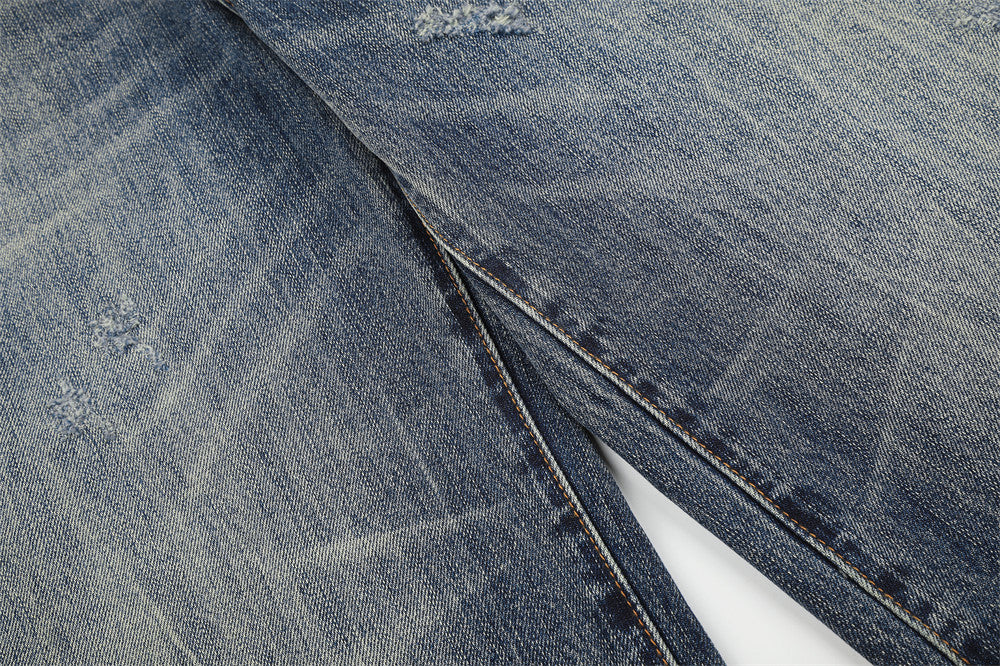 Wide-Leg Jeans Button-Fly Vintage Washed Distressed Denim
