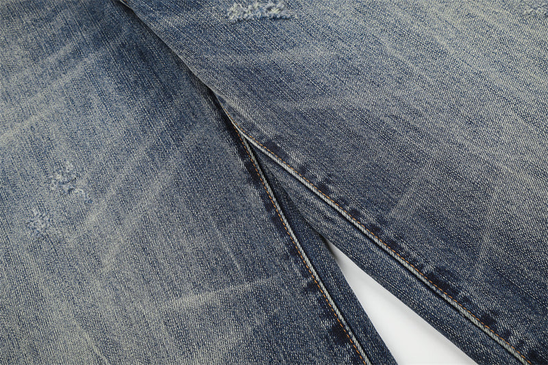 Wide-Leg Jeans Button-Fly Vintage Washed Distressed Denim