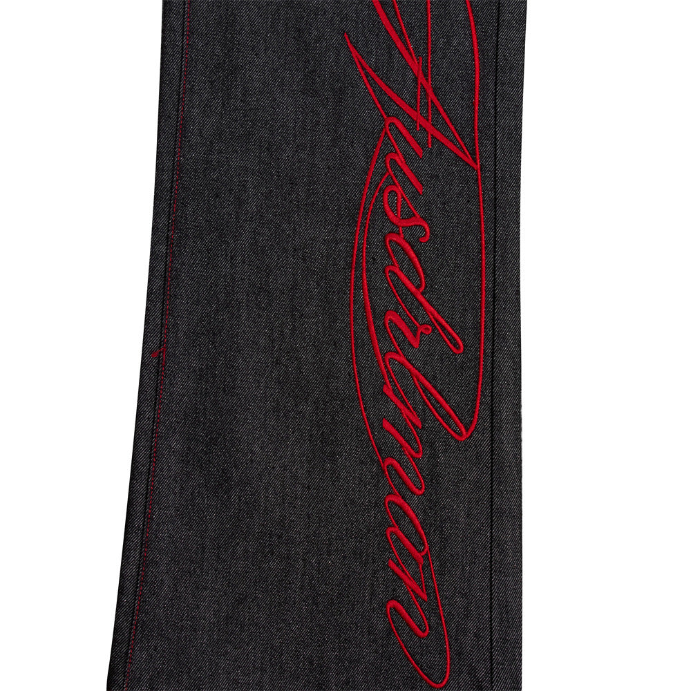 Jean noir homme bootcut avec broderie script – Denim à jambes évasées