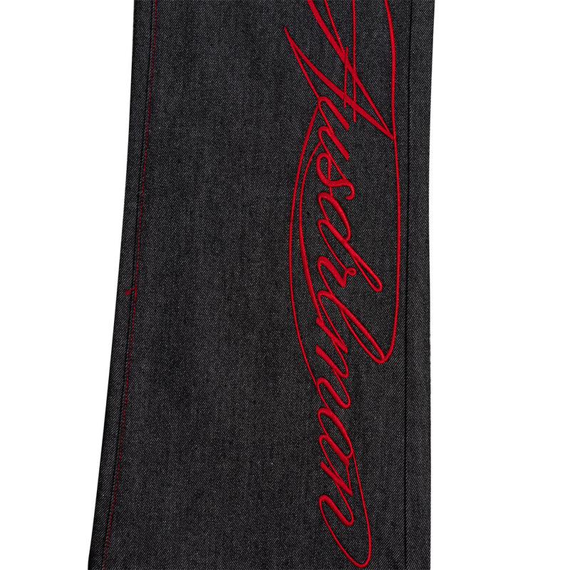 Jean noir homme bootcut avec broderie script – Denim à jambes évasées