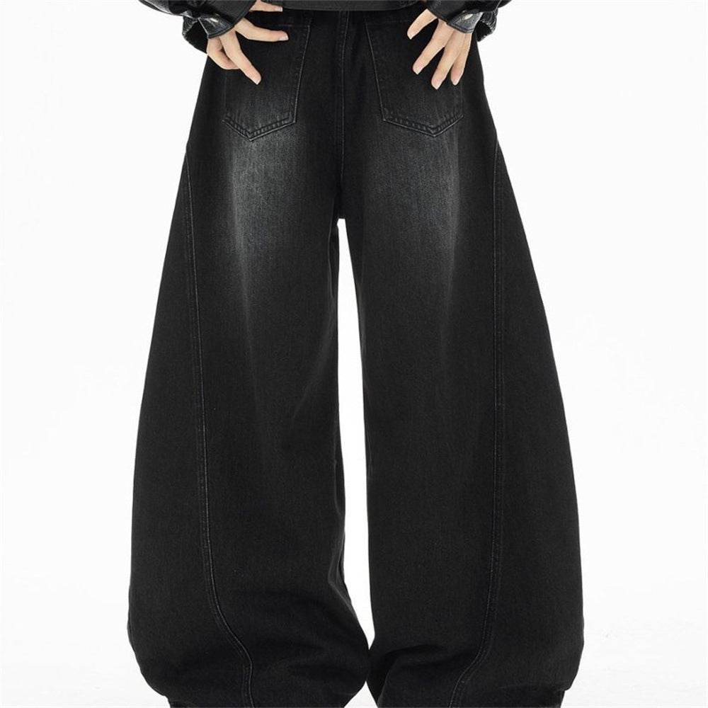 Men's Punk Wide-Leg Jeans with Metal Eyelet Detail – Deconstructed Baggy Denim