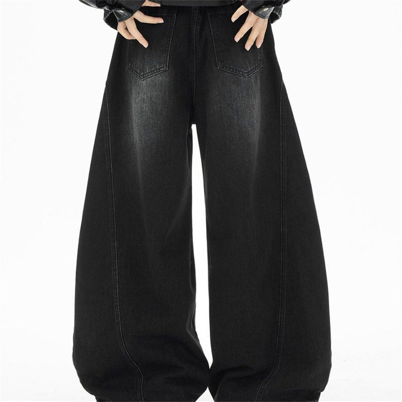 Men's Punk Wide-Leg Jeans with Metal Eyelet Detail – Deconstructed Baggy Denim
