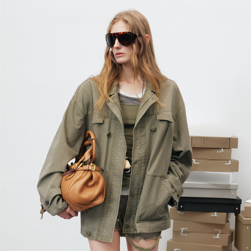 Oversized Workwear Jacket – Men's Olive Double-Breasted Utility Coat