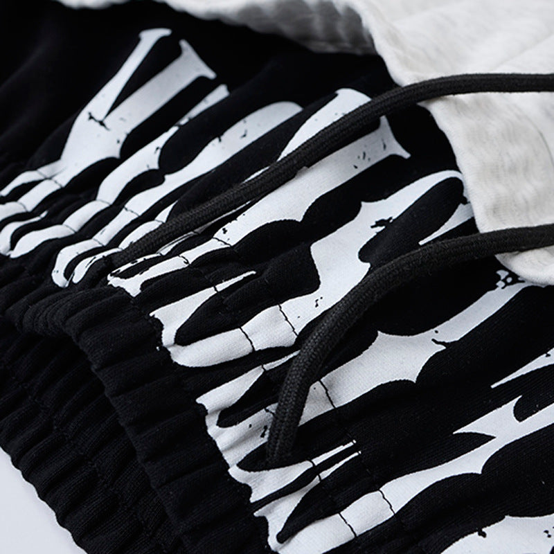 Wide-Leg-Sweatpants mit Colorblock-Doppelbund und Varsity-Grafikprint