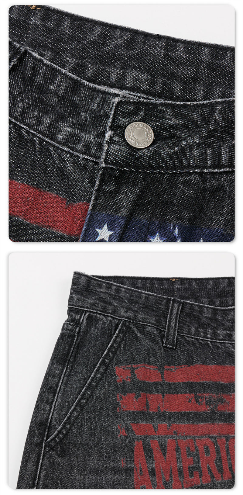 American Legend Flag Print Wide-Leg Jeans – Men's Vintage Washed Straight Denim