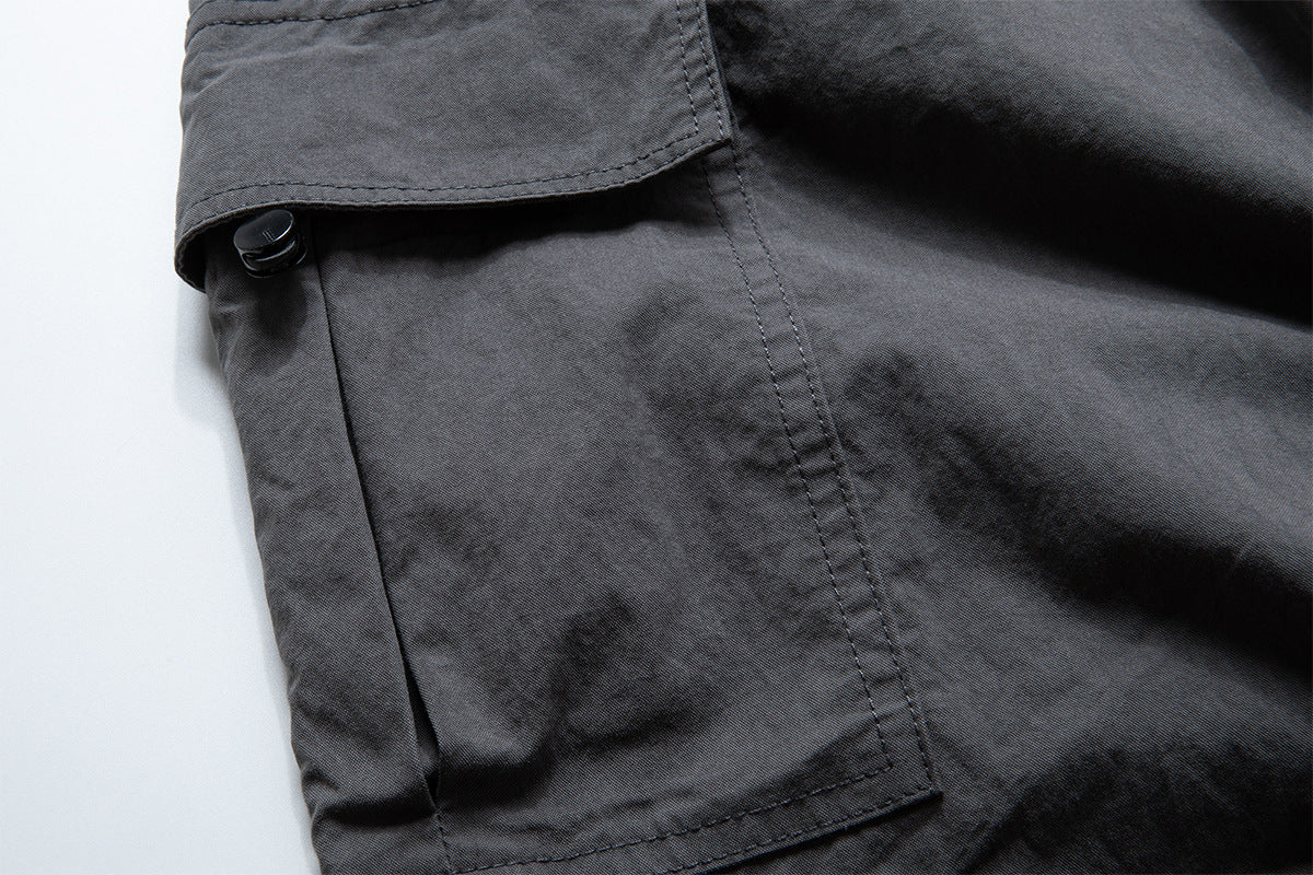 Wide-Leg Cargo Pants with Elastic Waist & Multi-Pocket Design