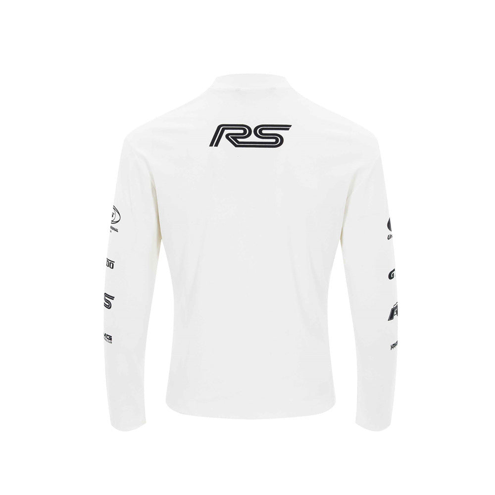 Over Speed Club Long Sleeve Graphic Tee – Mock Neck Racing Print Shirt