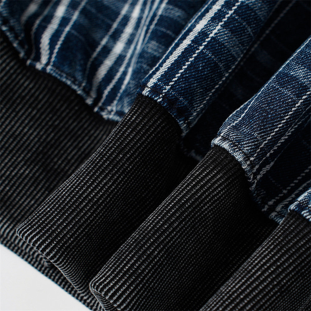 Veste hoodie zippée à patchwork écossais – Coupe oversize délavée et déconstruite