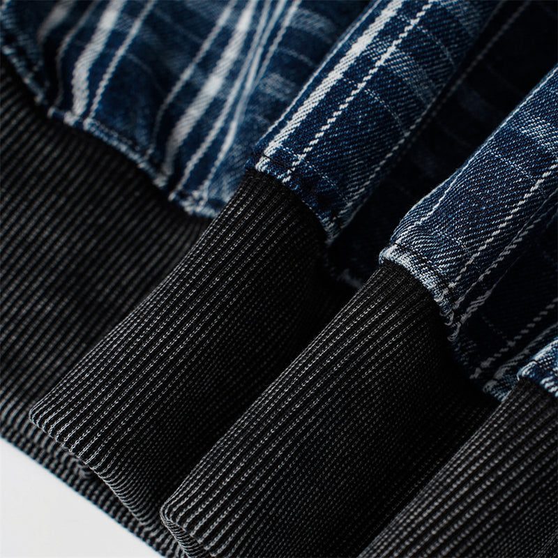 Veste hoodie zippée à patchwork écossais – Coupe oversize délavée et déconstruite