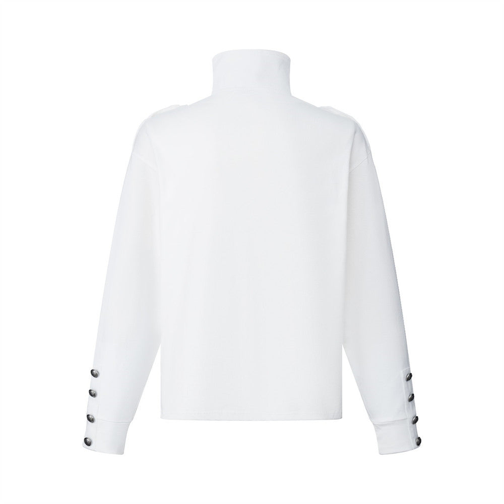 Men's Zip-Up Mock Neck Sweatshirt with Music Note Print — Oversized High-Street