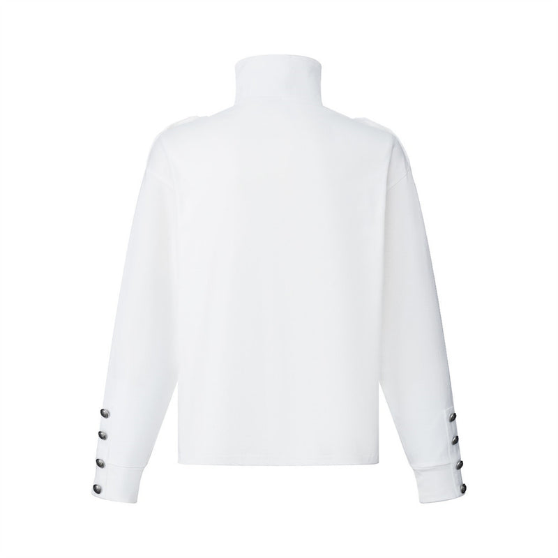 Men's Zip-Up Mock Neck Sweatshirt with Music Note Print — Oversized High-Street