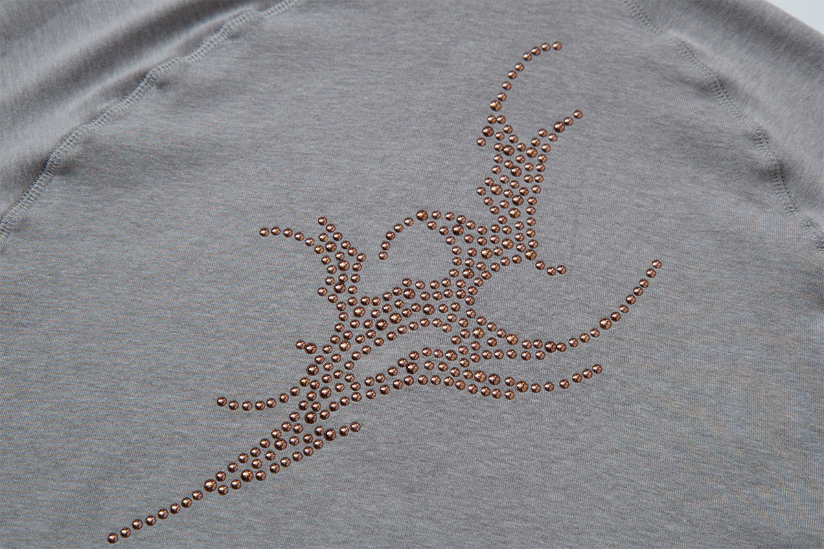 Rhinestone Dragon Mock Neck Quarter-Zip Long Sleeve Shirt