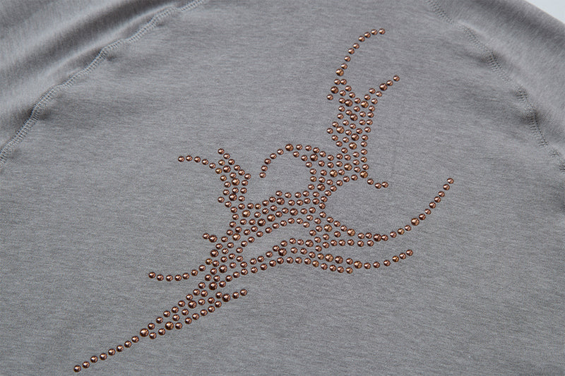 Rhinestone Dragon Mock Neck Quarter-Zip Long Sleeve Shirt