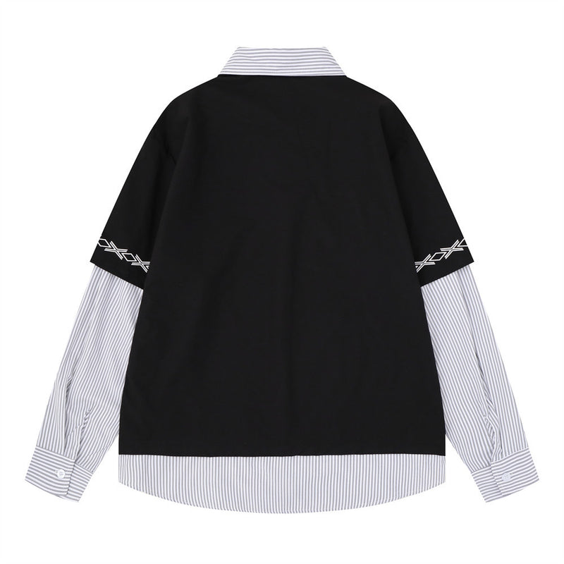 Layered Long Sleeve Shirt Men's Streetwear Faux Two-Piece Number 13 Embroidered