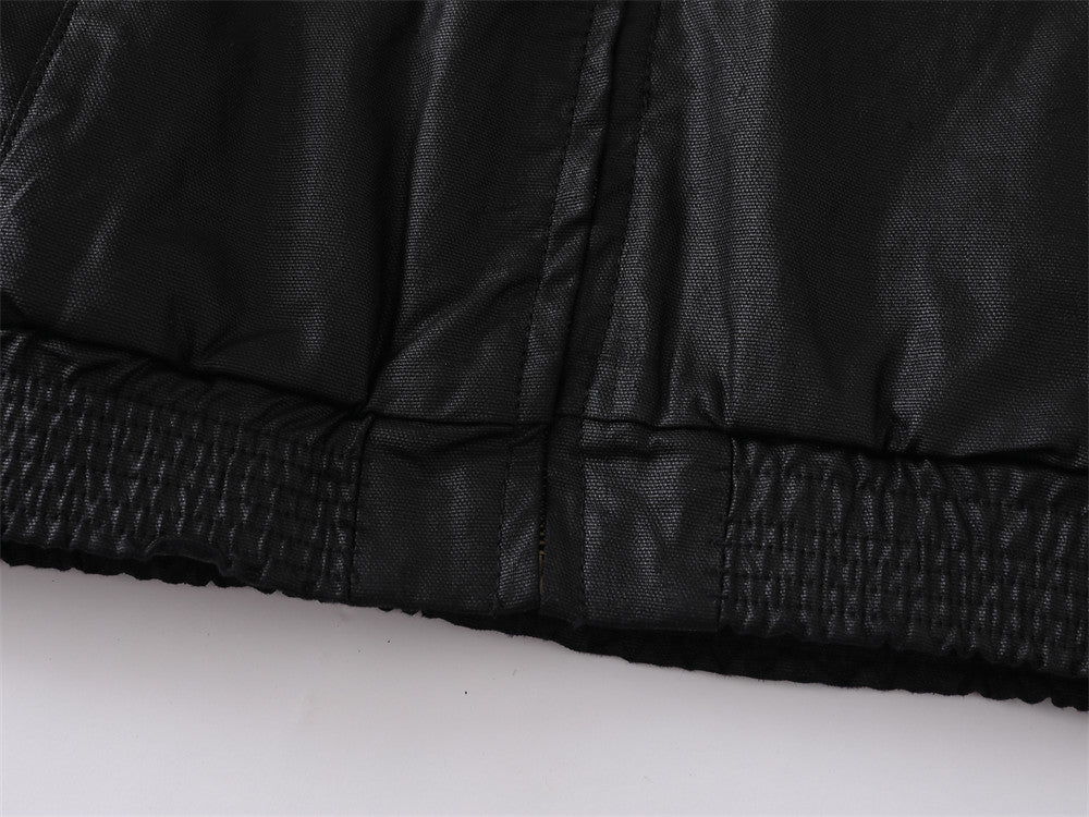 Blouson bomber homme noir à col montant – Harrington enduit coupe décontractée