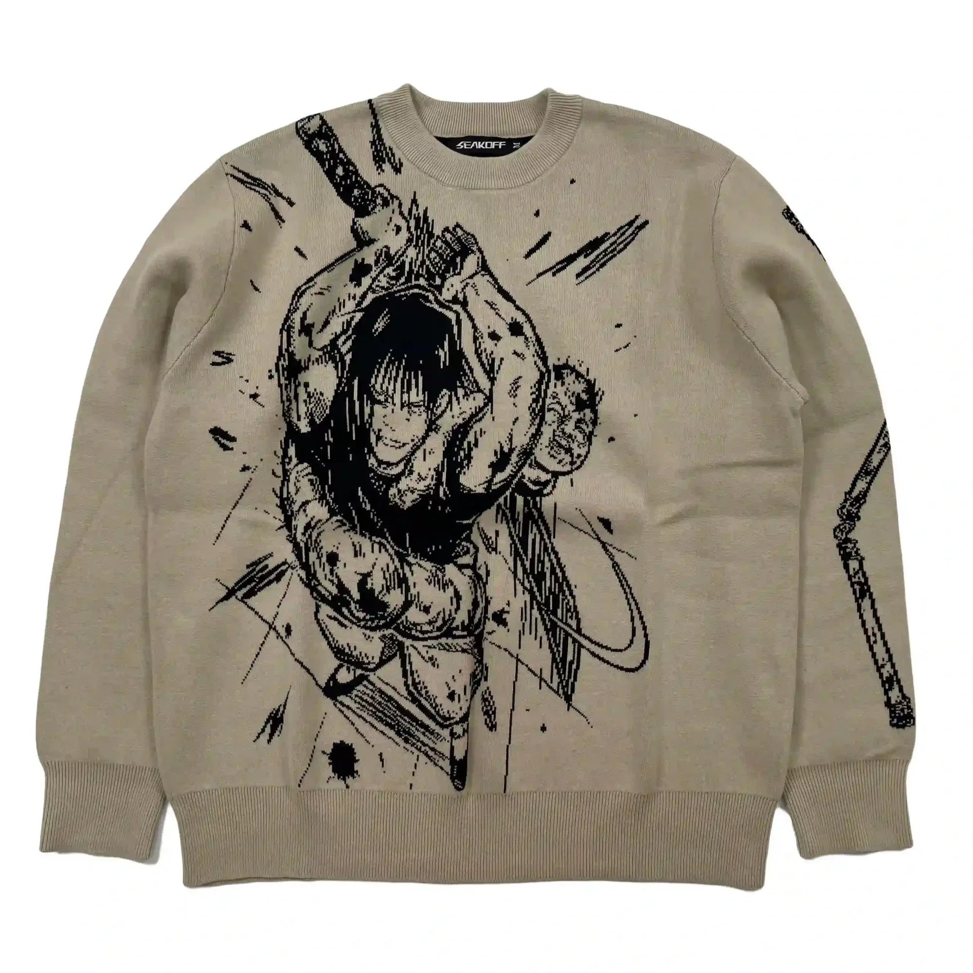 Manga Combat Graphic Oversized Knit Sweater in Vintage Sand
