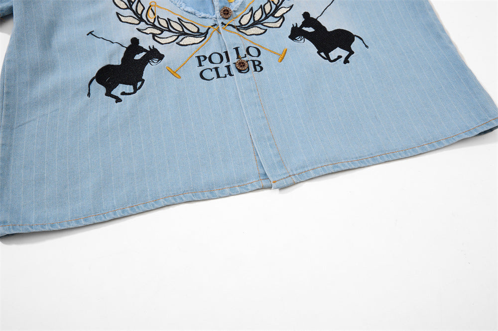 Vintage Polo Club Badge Embroidered Denim Short Sleeve Shirt