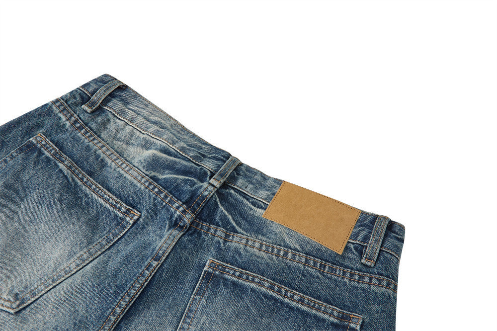 Men's Vintage Washed Baggy Wide-Leg Jeans – Distressed Straight-Fit Denim