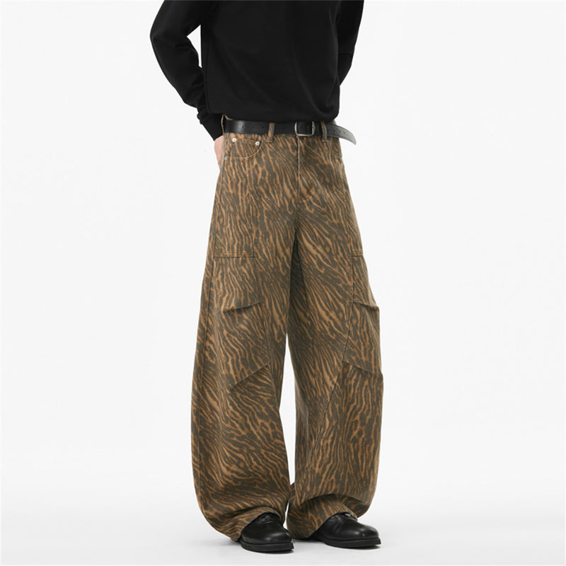 Wide-Leg-Cargohose mit Tigerstreifen – Oversize-Vintage-Streetwear-Hose