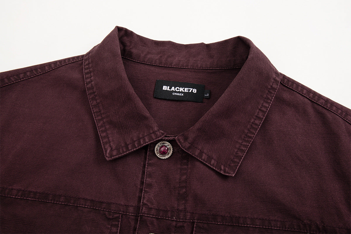 Men's Washed Denim Trucker Jacket – Vintage Workwear Style with Snap Buttons