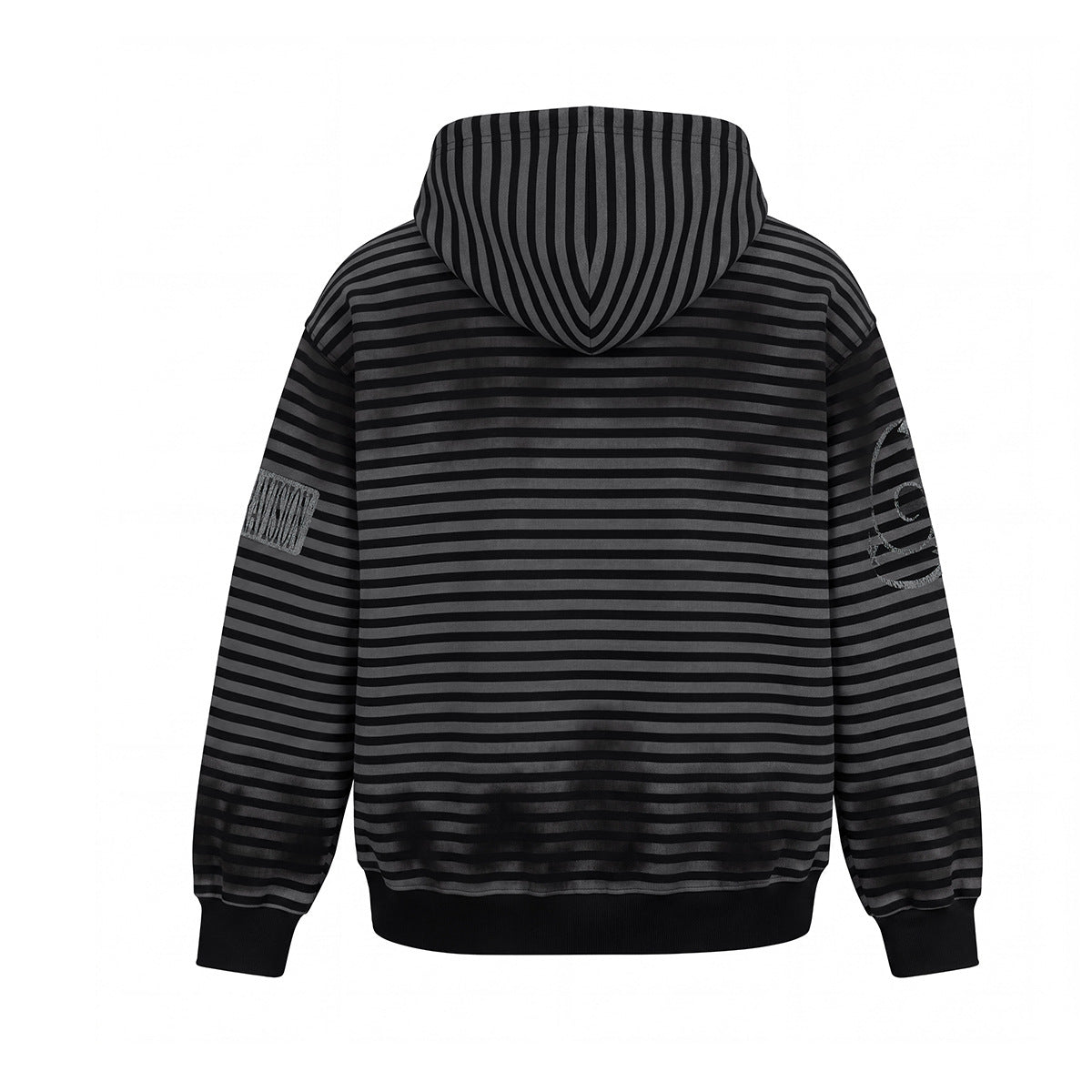 Striped Zip-Up Hoodie – Distressed Dark Streetwear with Music Graphic Print