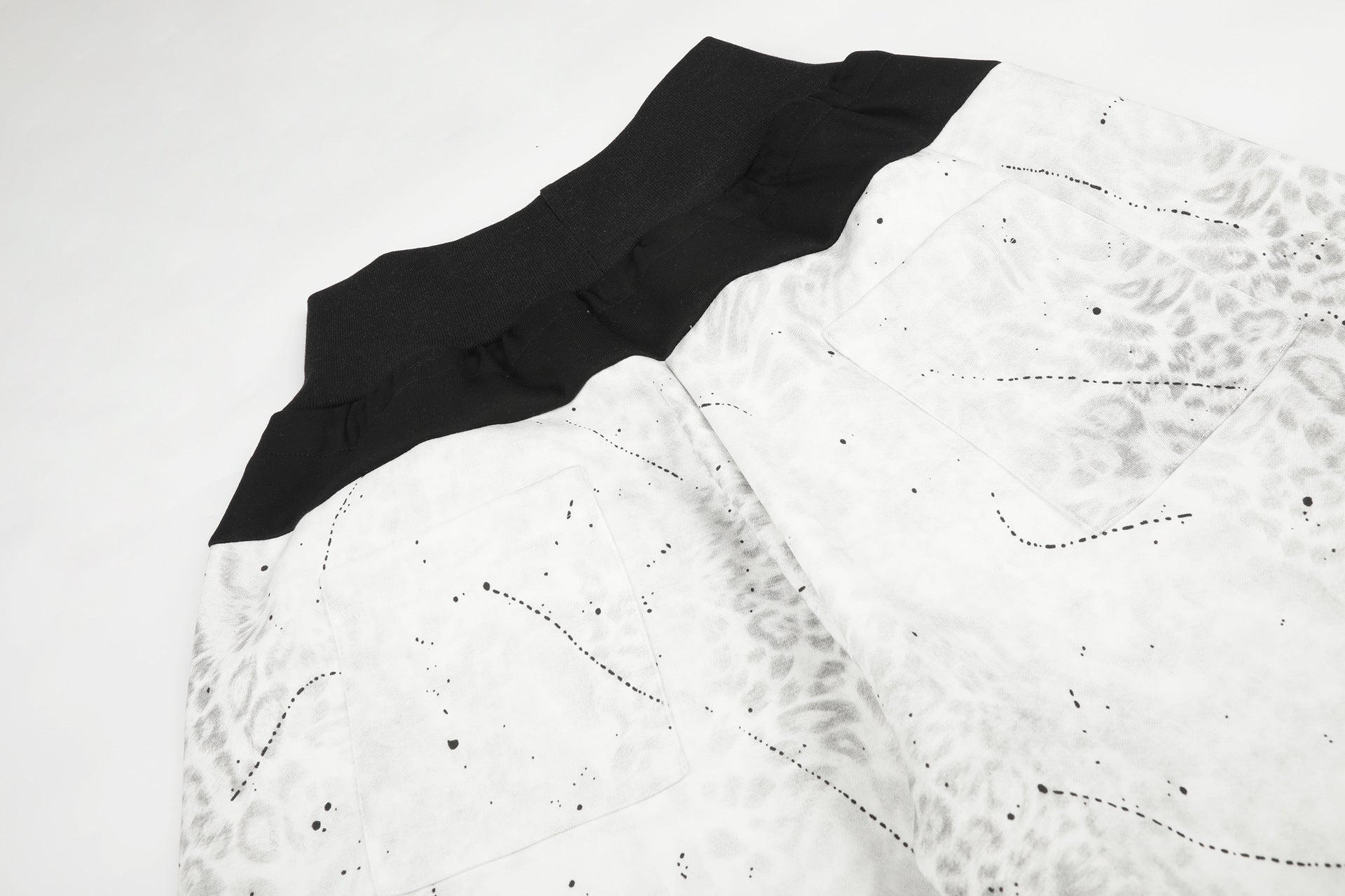 Wide-Leg Baggy Pants with Leopard Print, Paint Splatter & Contrast Black