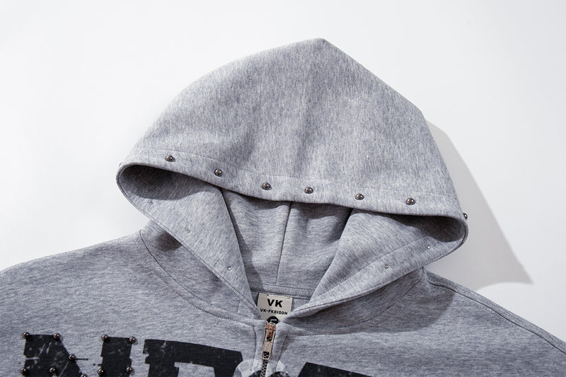 Never Give Up Graphic Zip-Up Hoodie – Vintage Punk Streetwear