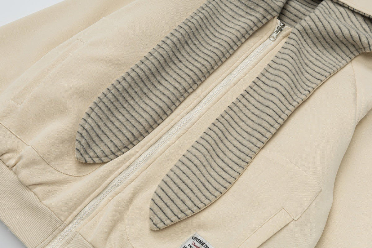 Sudadera con capucha y cremallera de rayas con orejas de conejo — Cárdigan reversible de doble cara