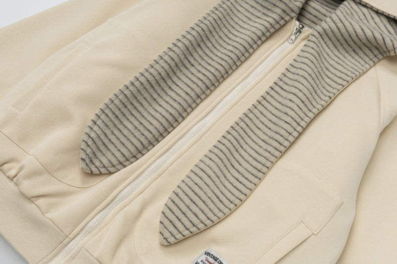 Sudadera con capucha y cremallera de rayas con orejas de conejo — Cárdigan reversible de doble cara