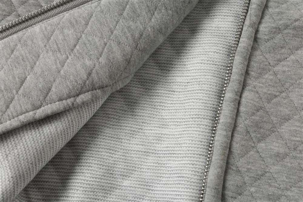 Tiger Embroidery Quilted Zip-Up Hoodie – Oversized Streetwear Sweatshirt