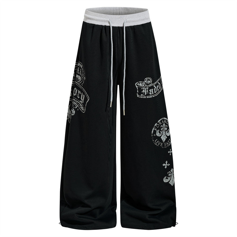 Gothic Graphic Wide-Leg Sweatpants – Men's Oversized Hip-Hop Street Pants with