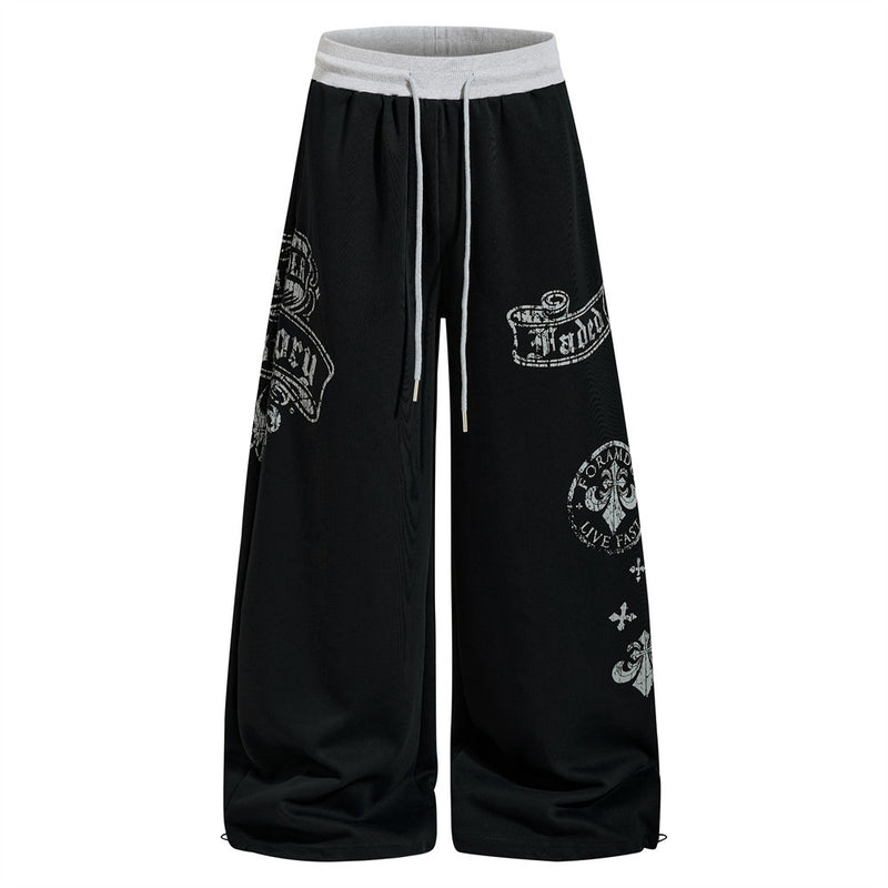 Gothic Graphic Wide-Leg Sweatpants – Men's Oversized Hip-Hop Street Pants with