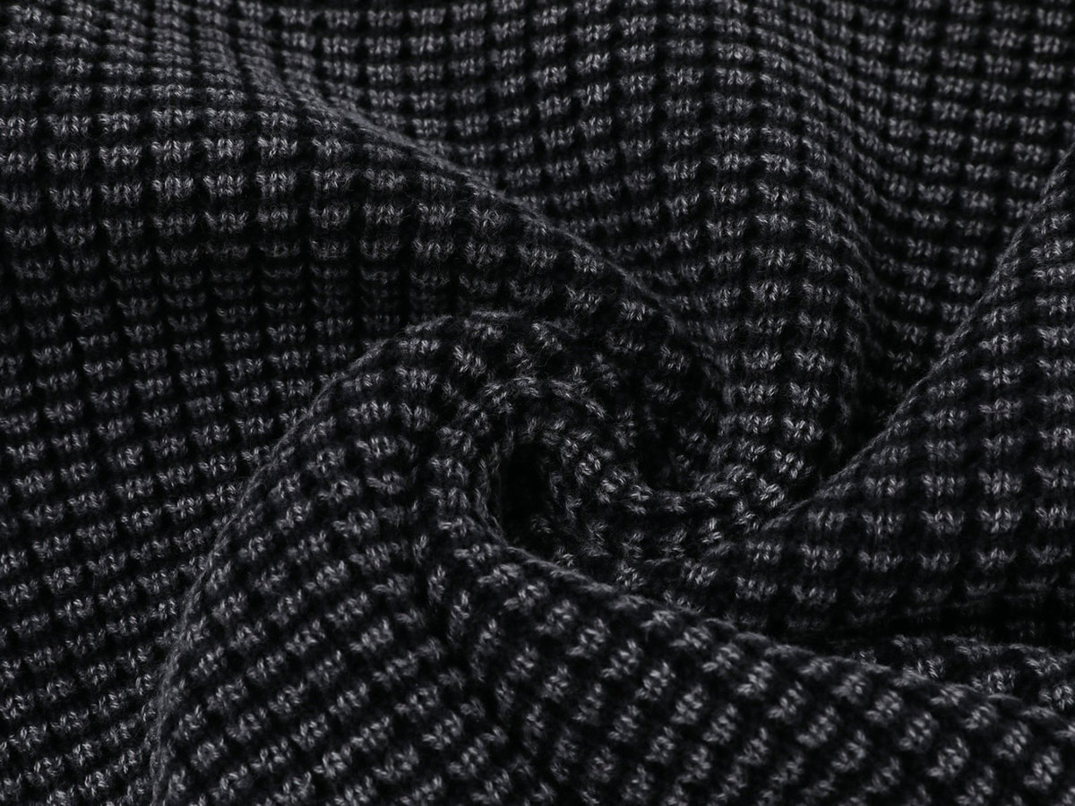 Men's Washed Distressed Waffle Knit Sweater with Graphic Lettering
